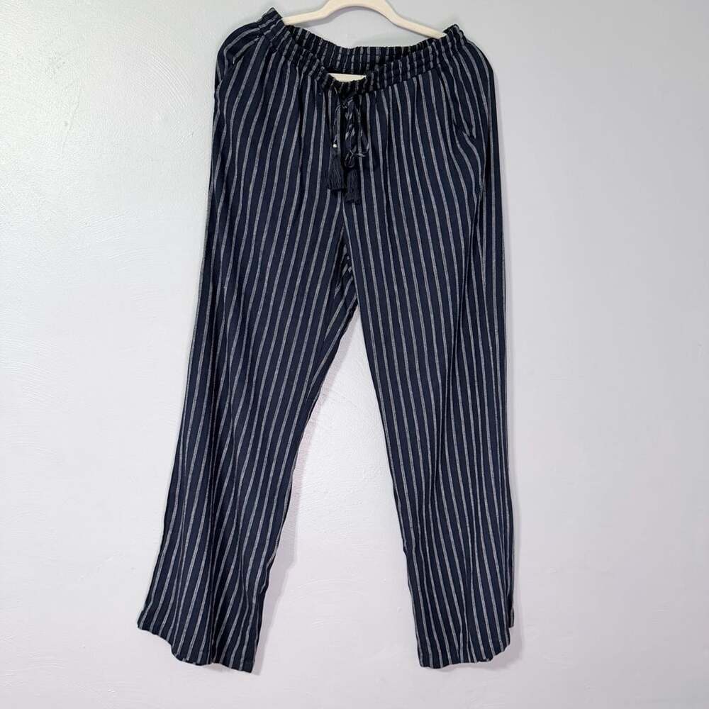 Ellen Tracy Women's medium Navy & White Striped Elastic Waist w/ Tassel